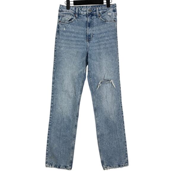 H&M Vintage Straight High Waist Coupe Droite Retro Jeans Raw Frayed Hem 6 Blue - Picture 10 of 16